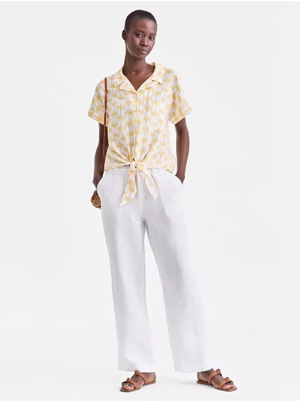 Charter Club Petite White 100% Linen Drawstring Pants